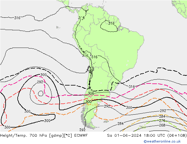 Géop./Temp. 700 hPa ECMWF sam 01.06.2024 18 UTC