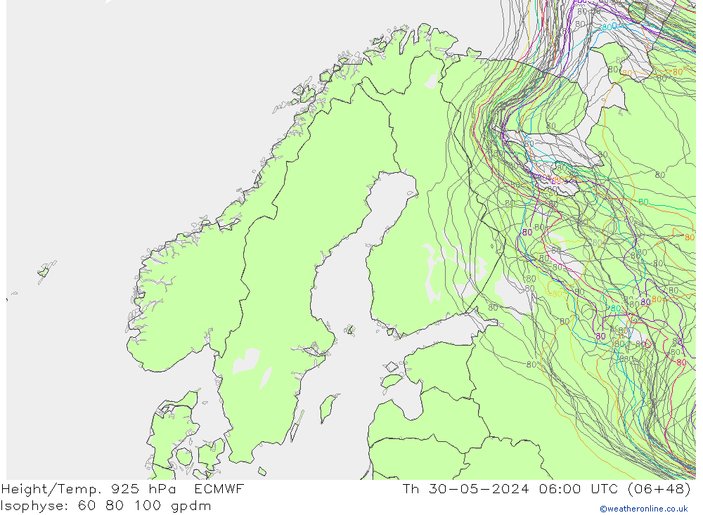 Height/Temp. 925 hPa ECMWF Čt 30.05.2024 06 UTC