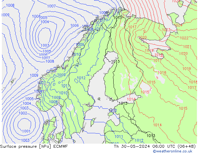 Surface pressure ECMWF Th 30.05.2024 06 UTC