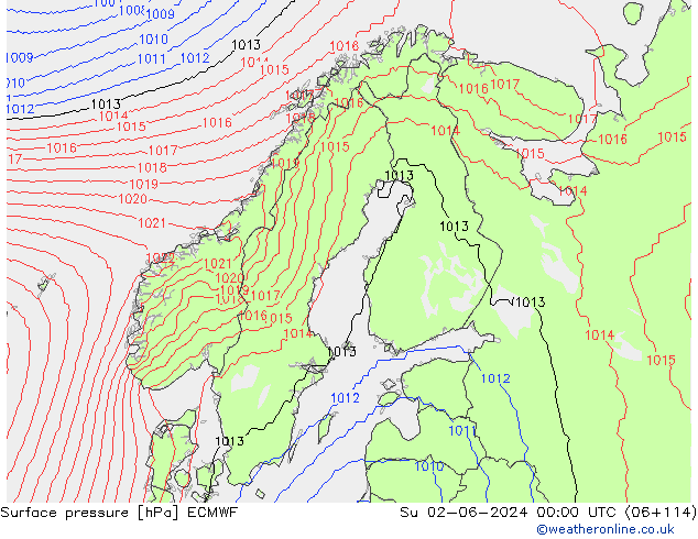 Surface pressure ECMWF Su 02.06.2024 00 UTC