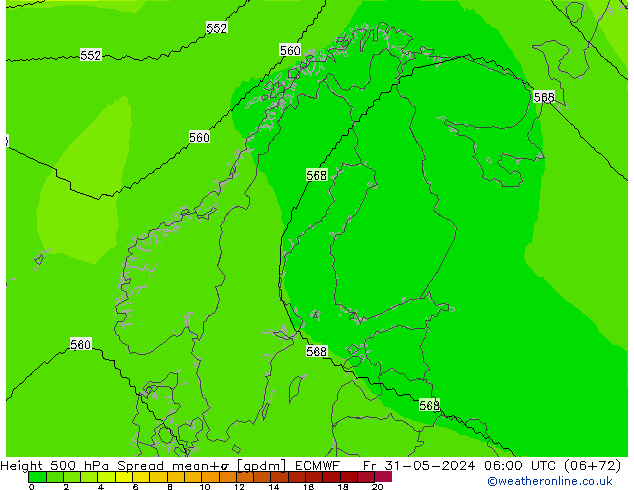 Height 500 hPa Spread ECMWF ven 31.05.2024 06 UTC