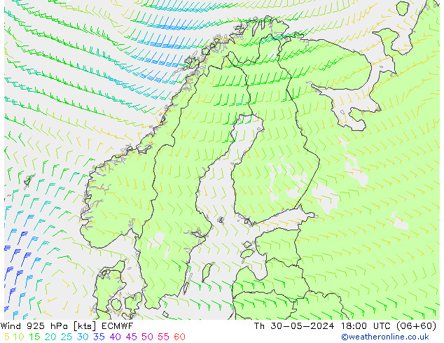 Vento 925 hPa ECMWF gio 30.05.2024 18 UTC