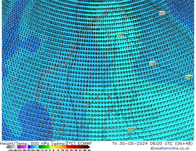 Height/Temp. 500 hPa ECMWF Th 30.05.2024 06 UTC