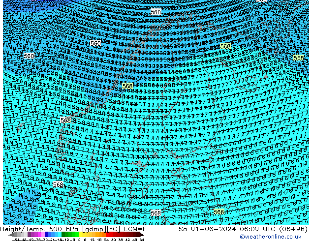 Géop./Temp. 500 hPa ECMWF sam 01.06.2024 06 UTC