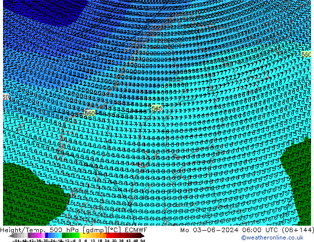 Géop./Temp. 500 hPa ECMWF lun 03.06.2024 06 UTC