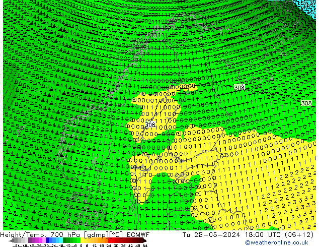 Height/Temp. 700 hPa ECMWF Ter 28.05.2024 18 UTC