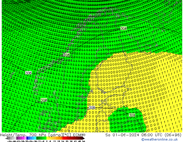 Height/Temp. 700 hPa ECMWF sab 01.06.2024 06 UTC