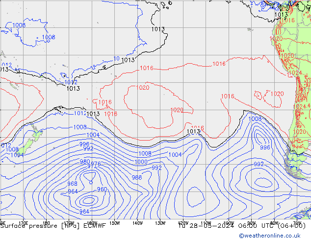 Atmosférický tlak ECMWF Út 28.05.2024 06 UTC
