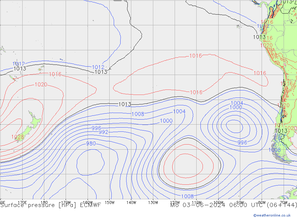 Surface pressure ECMWF Mo 03.06.2024 06 UTC