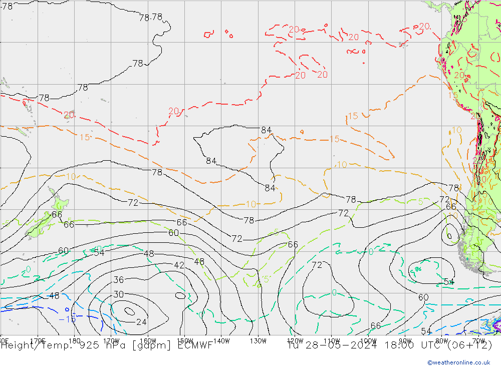 Height/Temp. 925 hPa ECMWF Tu 28.05.2024 18 UTC