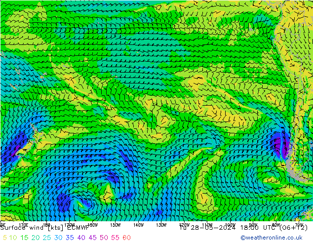 Vent 10 m ECMWF mar 28.05.2024 18 UTC