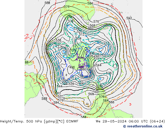 Height/Temp. 500 hPa ECMWF Qua 29.05.2024 06 UTC