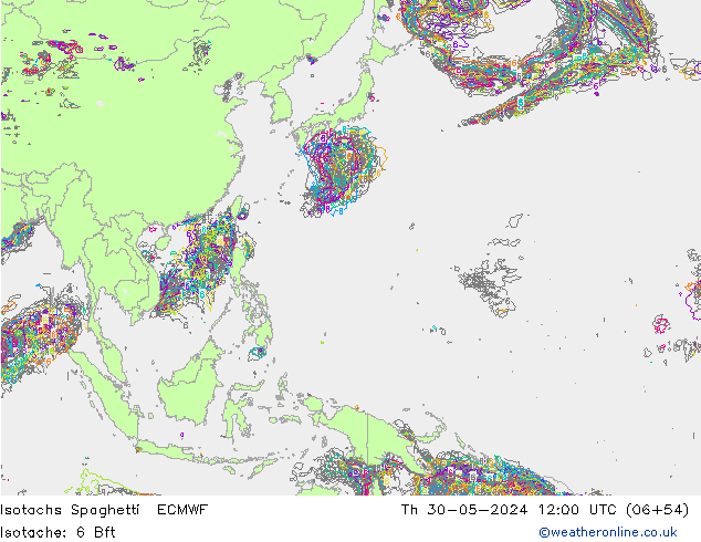 Isotachs Spaghetti ECMWF Qui 30.05.2024 12 UTC