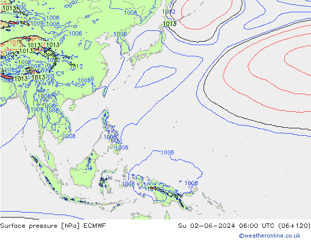 Luchtdruk (Grond) ECMWF zo 02.06.2024 06 UTC