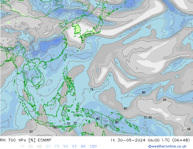 RH 700 гПа ECMWF чт 30.05.2024 06 UTC