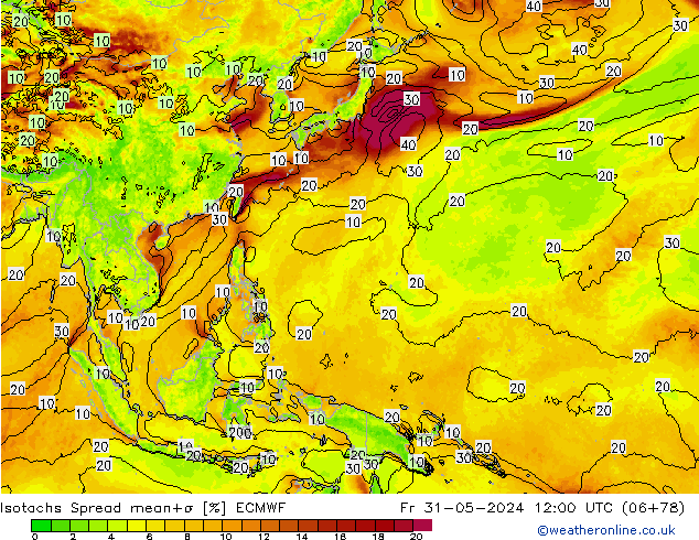 Isotachs Spread ECMWF Pá 31.05.2024 12 UTC