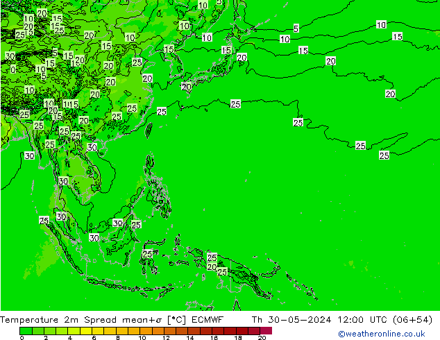 Temperatuurkaart Spread ECMWF do 30.05.2024 12 UTC