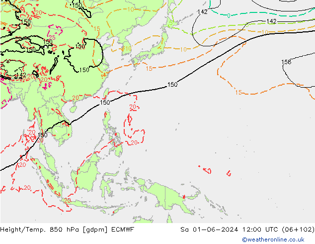 Height/Temp. 850 hPa ECMWF Sa 01.06.2024 12 UTC