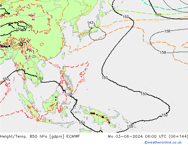 Height/Temp. 850 hPa ECMWF Seg 03.06.2024 06 UTC