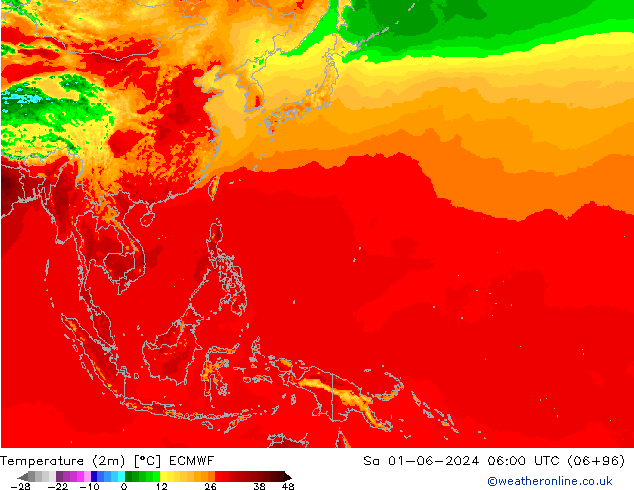 Temperatuurkaart (2m) ECMWF za 01.06.2024 06 UTC