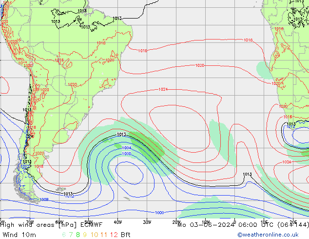 High wind areas ECMWF lun 03.06.2024 06 UTC