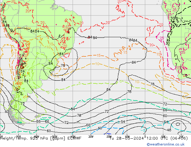 Height/Temp. 925 гПа ECMWF вт 28.05.2024 12 UTC