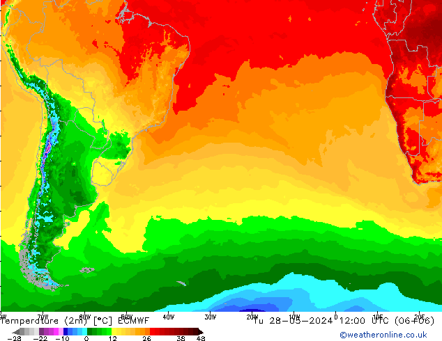 Temperature (2m) ECMWF Tu 28.05.2024 12 UTC