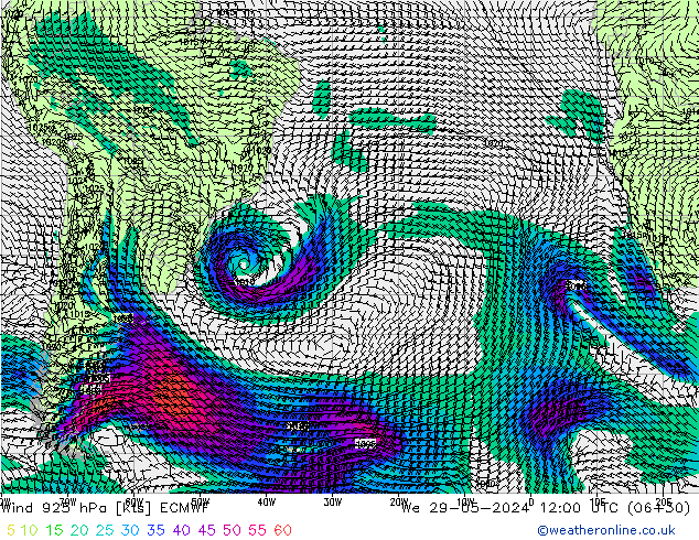 Vento 925 hPa ECMWF Qua 29.05.2024 12 UTC