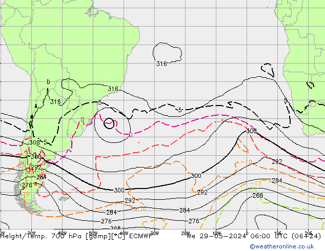 Height/Temp. 700 hPa ECMWF We 29.05.2024 06 UTC