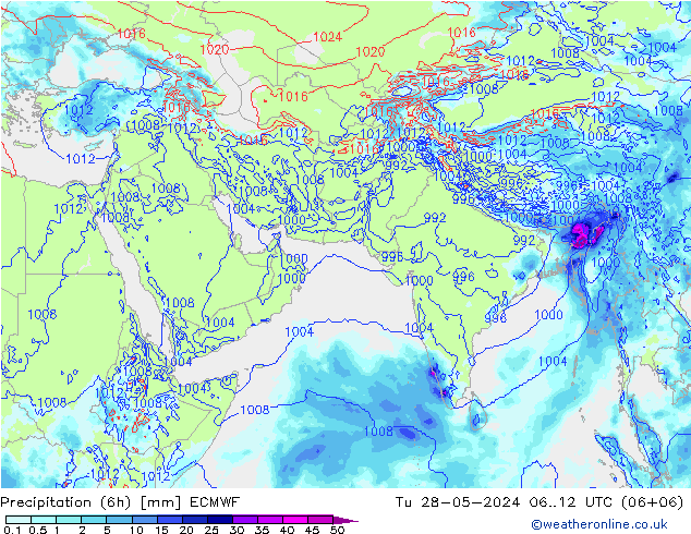 Précipitation (6h) ECMWF mar 28.05.2024 12 UTC