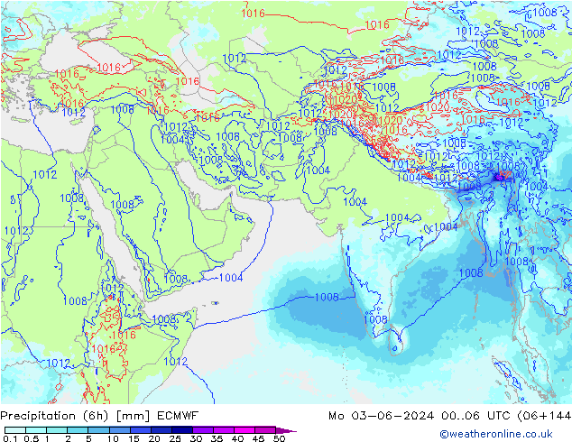Precipitación (6h) ECMWF lun 03.06.2024 06 UTC