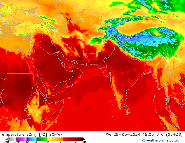 Temperatura (2m) ECMWF mer 29.05.2024 18 UTC