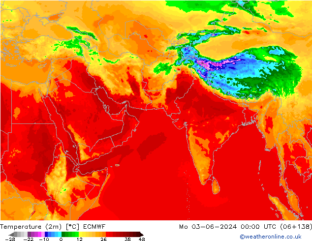 Temperature (2m) ECMWF Mo 03.06.2024 00 UTC