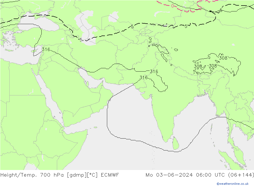 Height/Temp. 700 hPa ECMWF Mo 03.06.2024 06 UTC