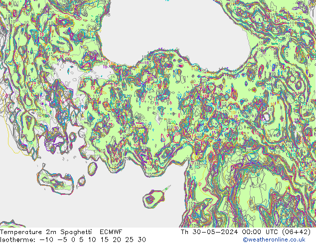 Temperatuurkaart Spaghetti ECMWF do 30.05.2024 00 UTC