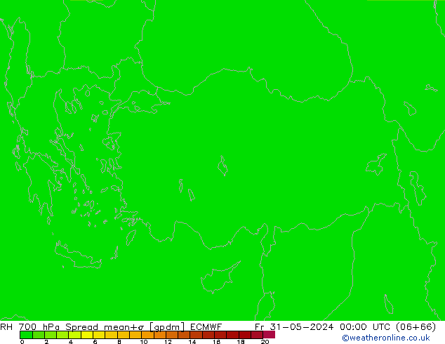 RH 700 hPa Spread ECMWF pt. 31.05.2024 00 UTC