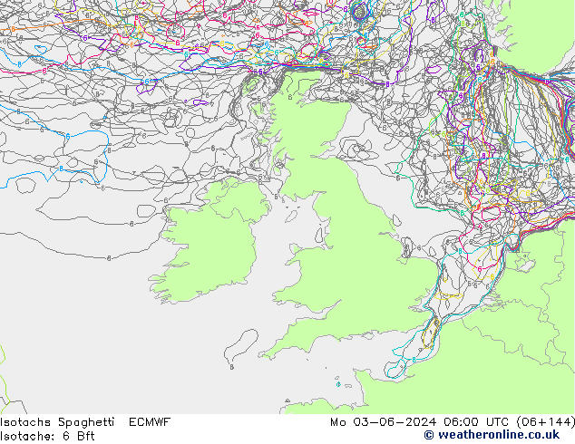 Isotachs Spaghetti ECMWF Po 03.06.2024 06 UTC