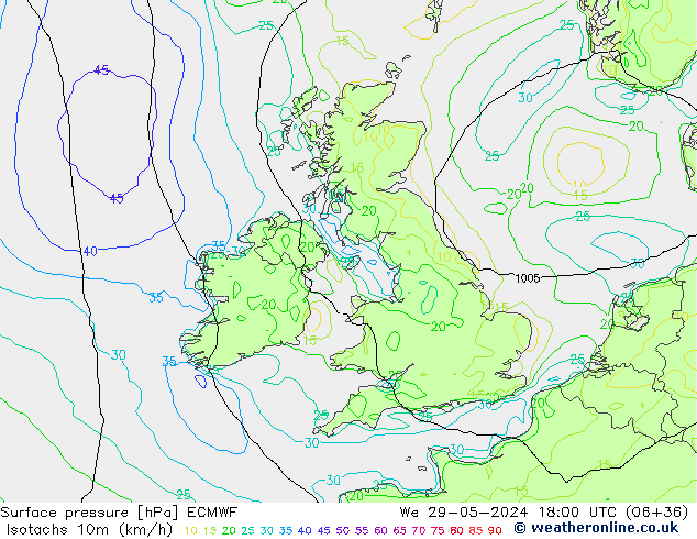 Isotachs (kph) ECMWF St 29.05.2024 18 UTC