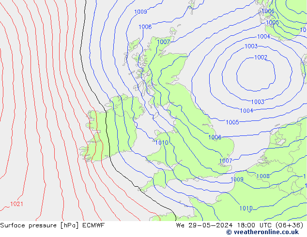 Surface pressure ECMWF We 29.05.2024 18 UTC