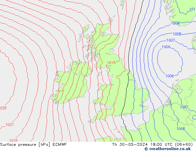 Atmosférický tlak ECMWF Čt 30.05.2024 18 UTC