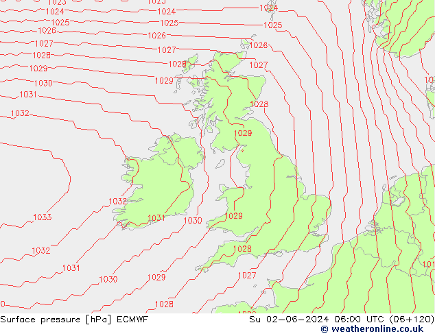 pressão do solo ECMWF Dom 02.06.2024 06 UTC