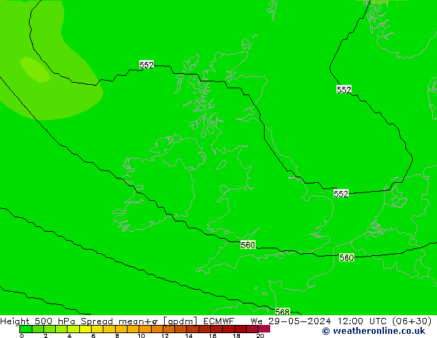 Geop. 500 hPa Spread ECMWF mié 29.05.2024 12 UTC