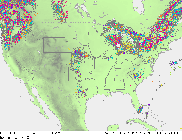 RH 700 гПа Spaghetti ECMWF ср 29.05.2024 00 UTC