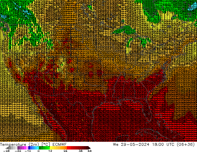 température (2m) ECMWF mer 29.05.2024 18 UTC