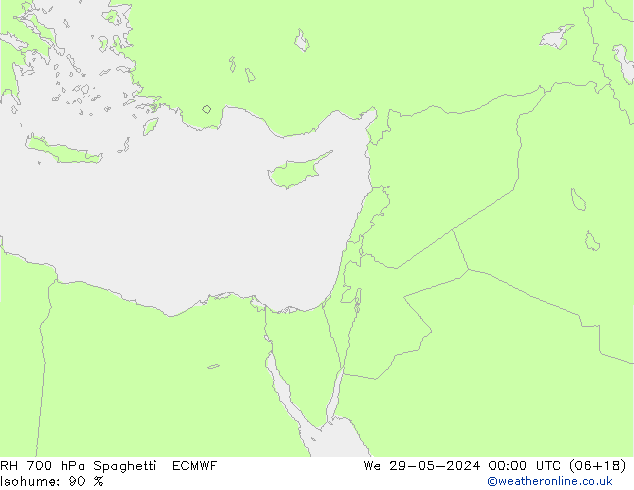 Humidité rel. 700 hPa Spaghetti ECMWF mer 29.05.2024 00 UTC