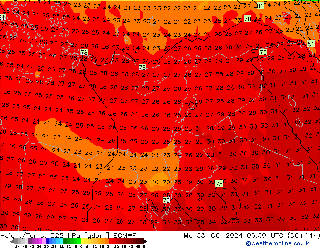 Height/Temp. 925 hPa ECMWF lun 03.06.2024 06 UTC