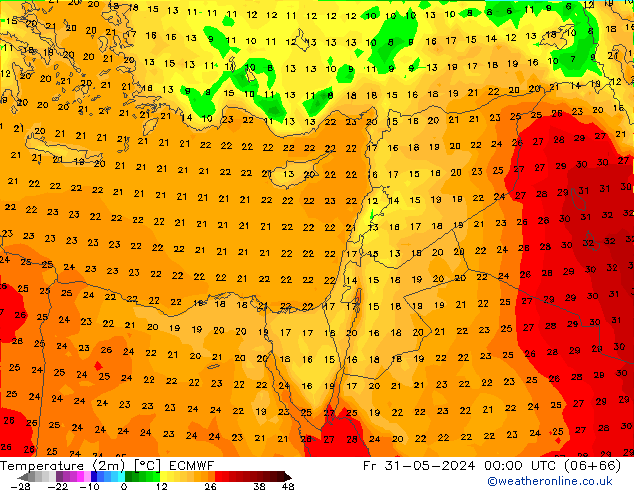 Temperatuurkaart (2m) ECMWF vr 31.05.2024 00 UTC