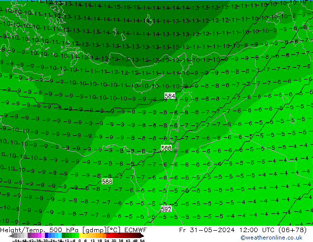 Height/Temp. 500 hPa ECMWF Fr 31.05.2024 12 UTC