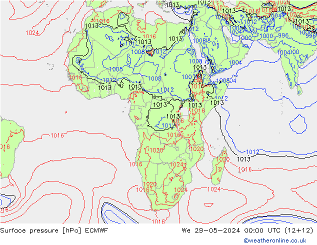 Luchtdruk (Grond) ECMWF wo 29.05.2024 00 UTC