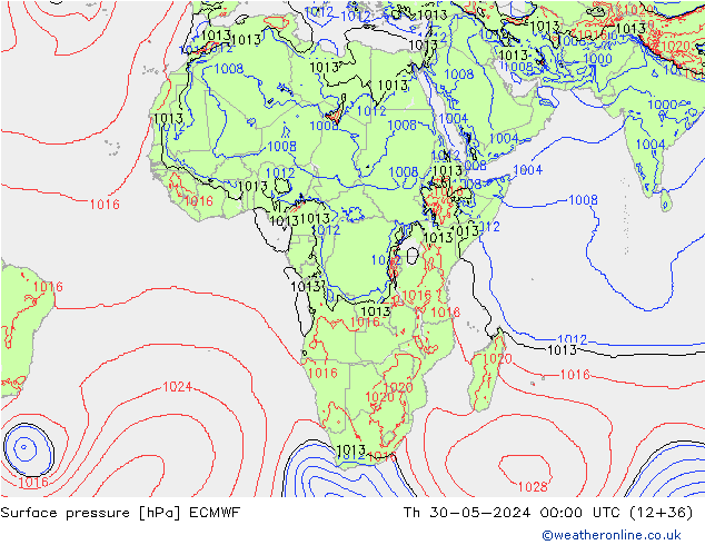 pressão do solo ECMWF Qui 30.05.2024 00 UTC